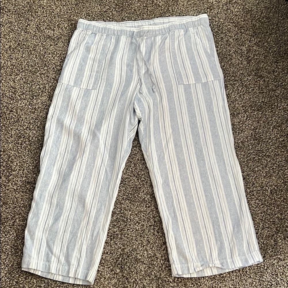 GAP Linen Striped Blue Pull On Pants Plus Size XXL - Picture 2 of 9